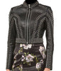 Silver Round Studs Jacket, Women Handmade Studded Punk Jacket, Bikers Zippered Fashion Jacket, Ladies Motorcycle Bikers Jacket,